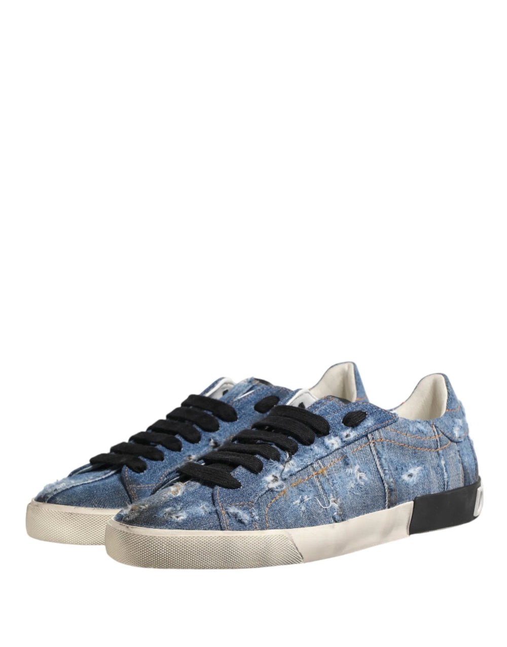 Dolce & Gabbana Blue Distressed Denim Low Top Sneakers Shoes - EU44/US11