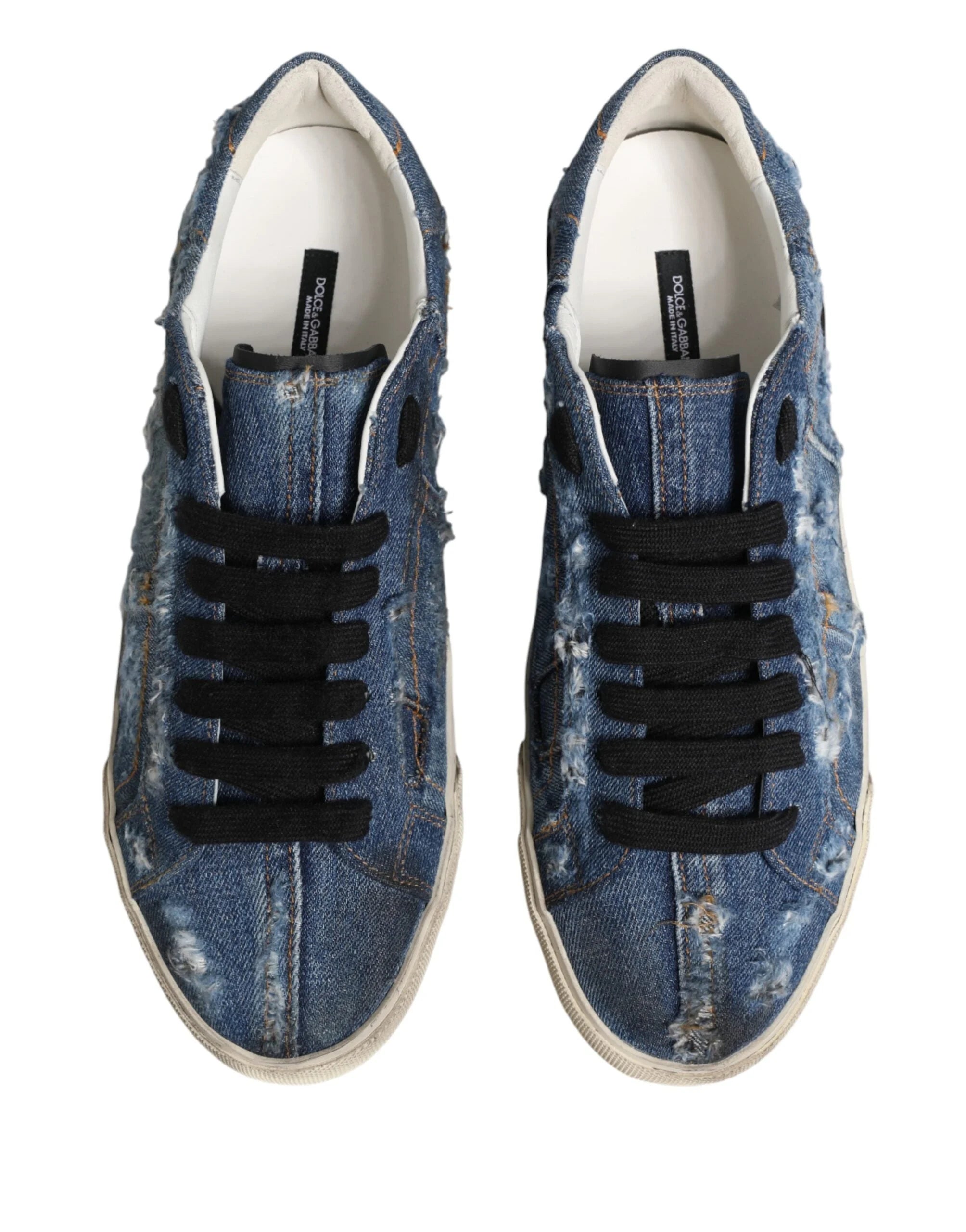 Dolce & Gabbana Blue Distressed Denim Low Top Sneakers Shoes - EU44/US11