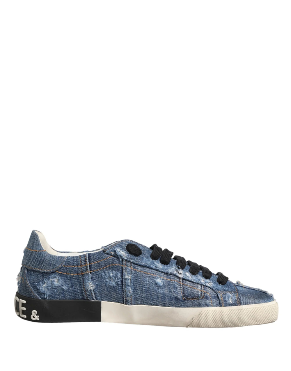 Dolce & Gabbana Blue Distressed Denim Low Top Sneakers Shoes - EU44/US11