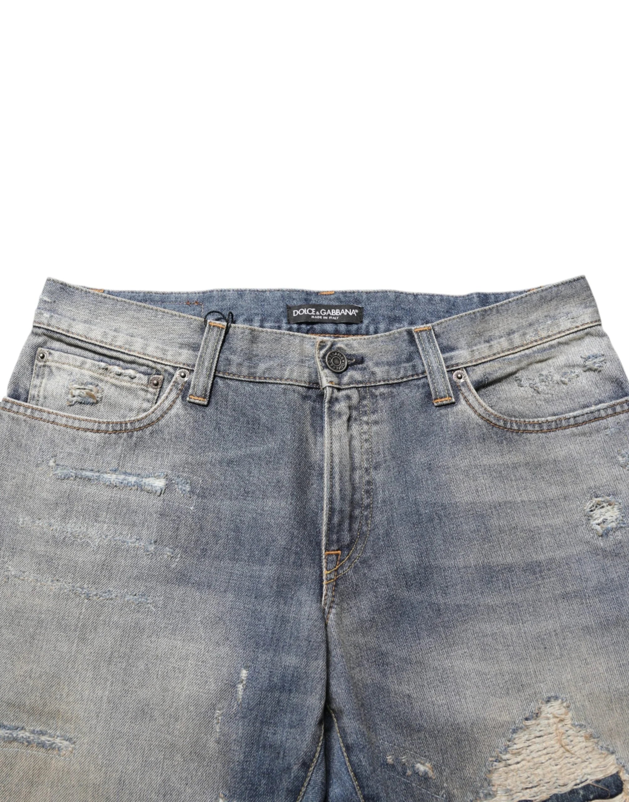 Dolce & Gabbana Blue Distressed Denim Slim Fit Pants Jeans - IT46 | S