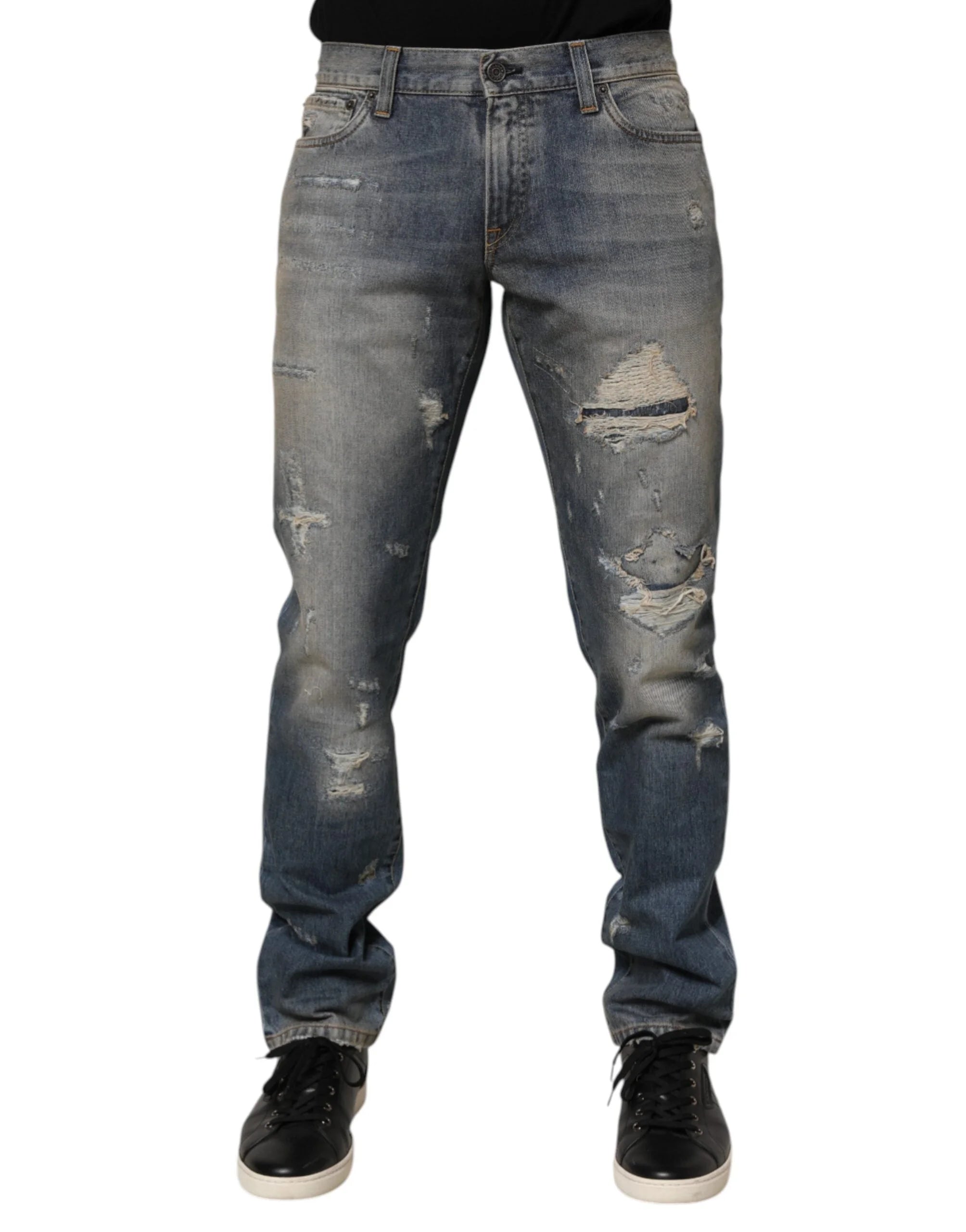 Dolce & Gabbana Blue Distressed Denim Slim Fit Pants Jeans - IT46 | S