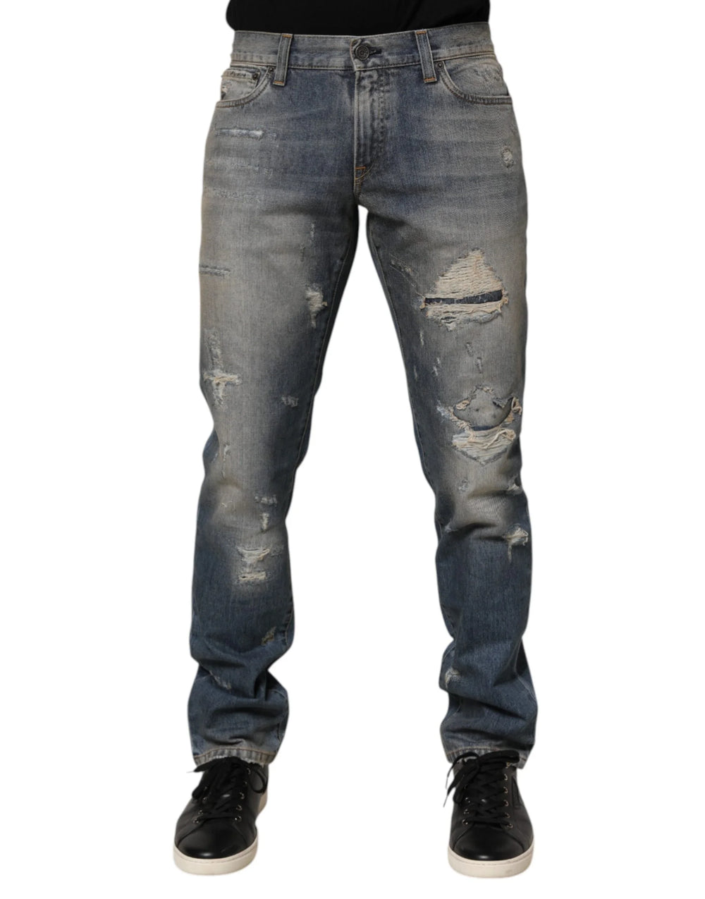 Dolce & Gabbana Blue Distressed Denim Slim Fit Pants Jeans - IT46 | S