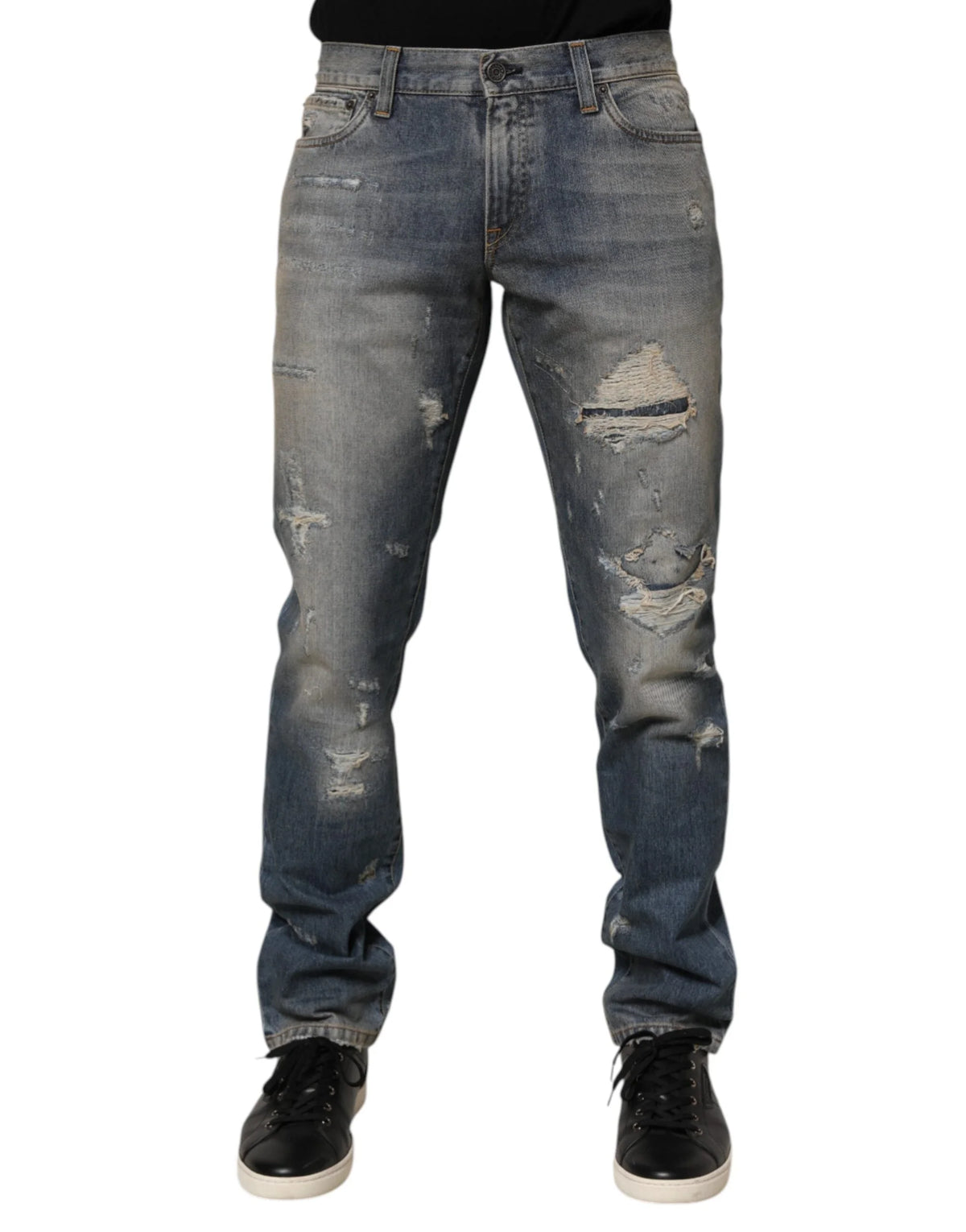 Dolce & Gabbana Blue Distressed Denim Slim Fit Pants Jeans - IT46 | S