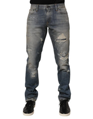 Dolce & Gabbana Blue Distressed Denim Slim Fit Pants Jeans - IT46 | S