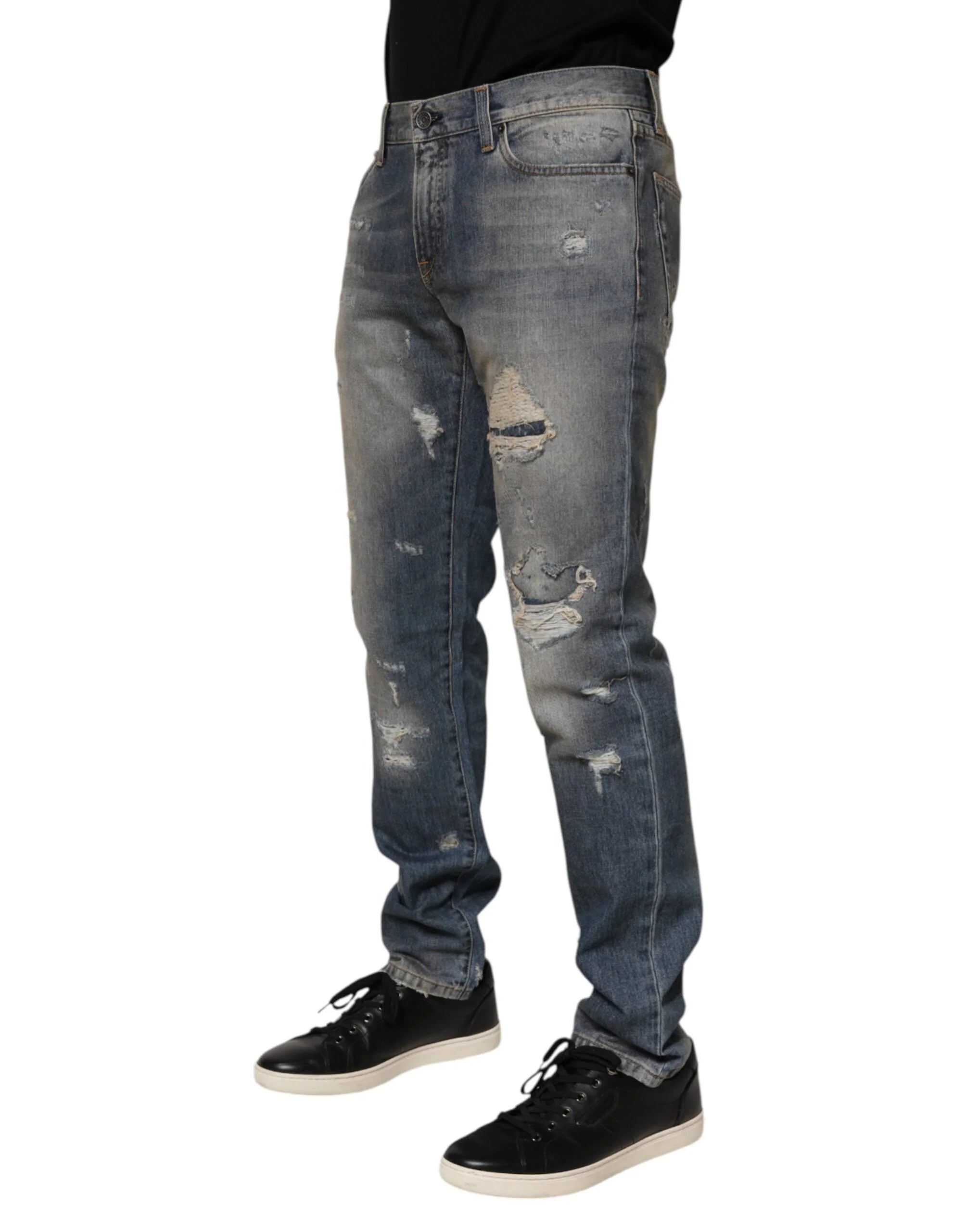 Dolce & Gabbana Blue Distressed Denim Slim Fit Pants Jeans - IT46 | S