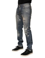 Dolce & Gabbana Blue Distressed Denim Slim Fit Pants Jeans - IT46 | S