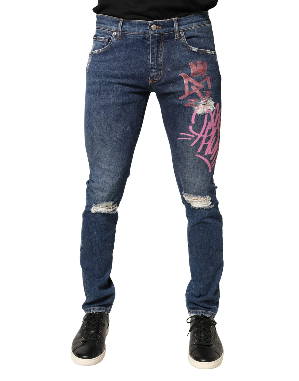 Dolce & Gabbana Blue Distressed Graffiti Print Skinny Jeans - IT48 | M
