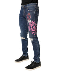 Dolce & Gabbana Blue Distressed Graffiti Print Skinny Jeans - IT48 | M