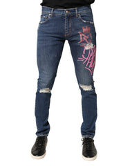 Dolce & Gabbana Blue Distressed Graffiti Print Skinny Jeans - IT48 | M