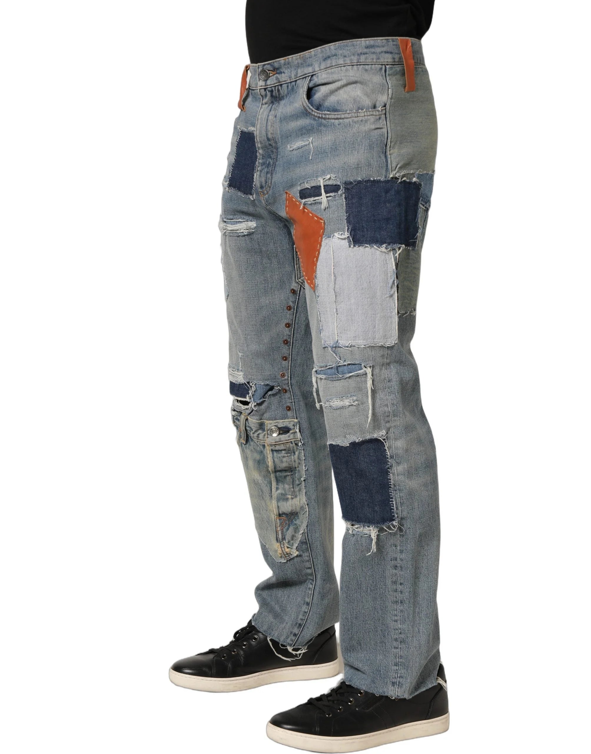 Dolce & Gabbana Blue Distressed Patchwork StraightDenim Jeans - IT48 | M