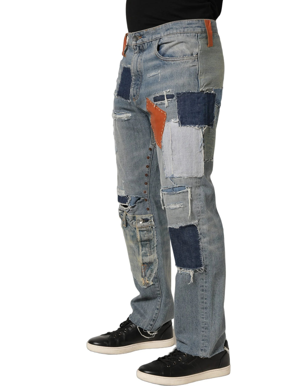 Dolce & Gabbana Blue Distressed Patchwork StraightDenim Jeans - IT48 | M