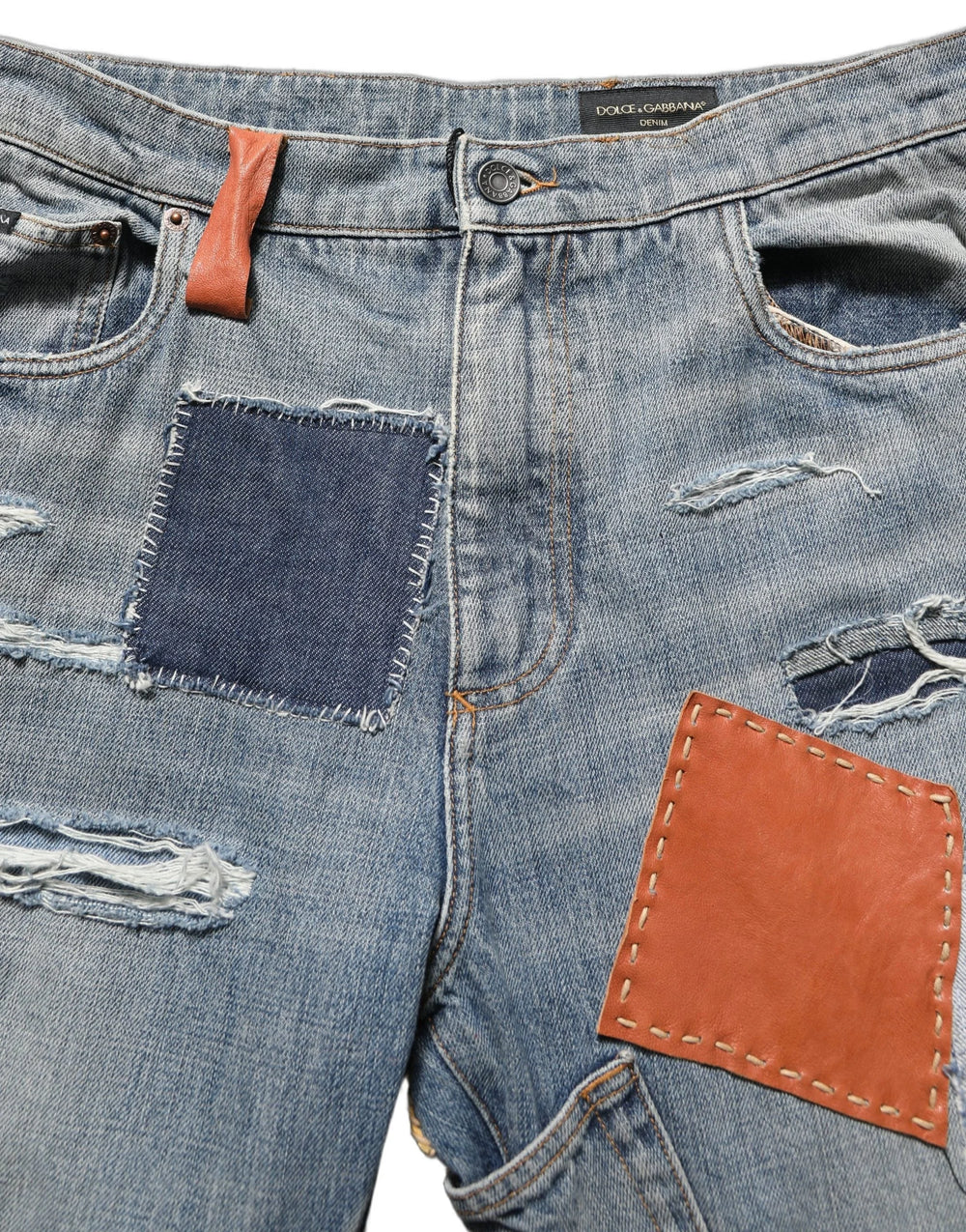 Dolce & Gabbana Blue Distressed Patchwork StraightDenim Jeans - IT48 | M
