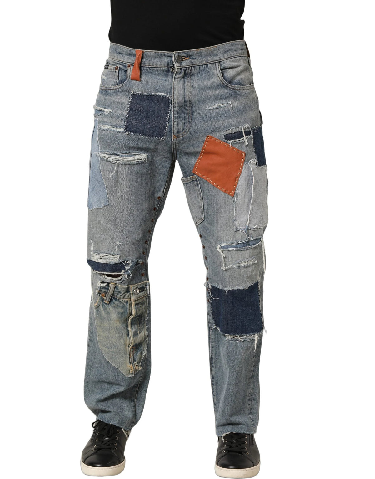 Dolce & Gabbana Blue Distressed Patchwork StraightDenim Jeans - IT48 | M