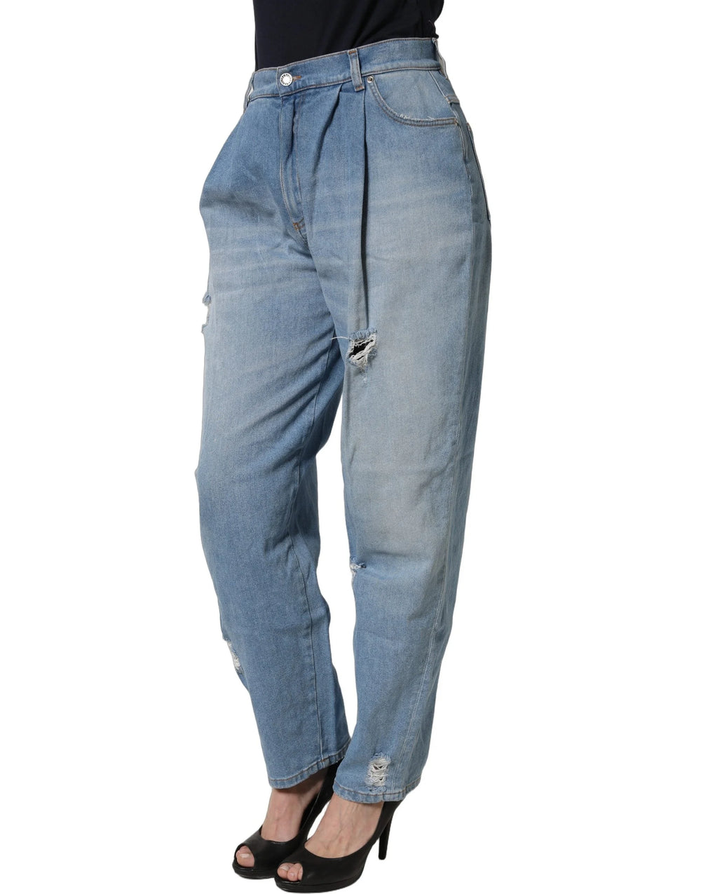 Dolce & Gabbana Blue Distressed Pleated Cotton Denim Jeans - IT44 | L