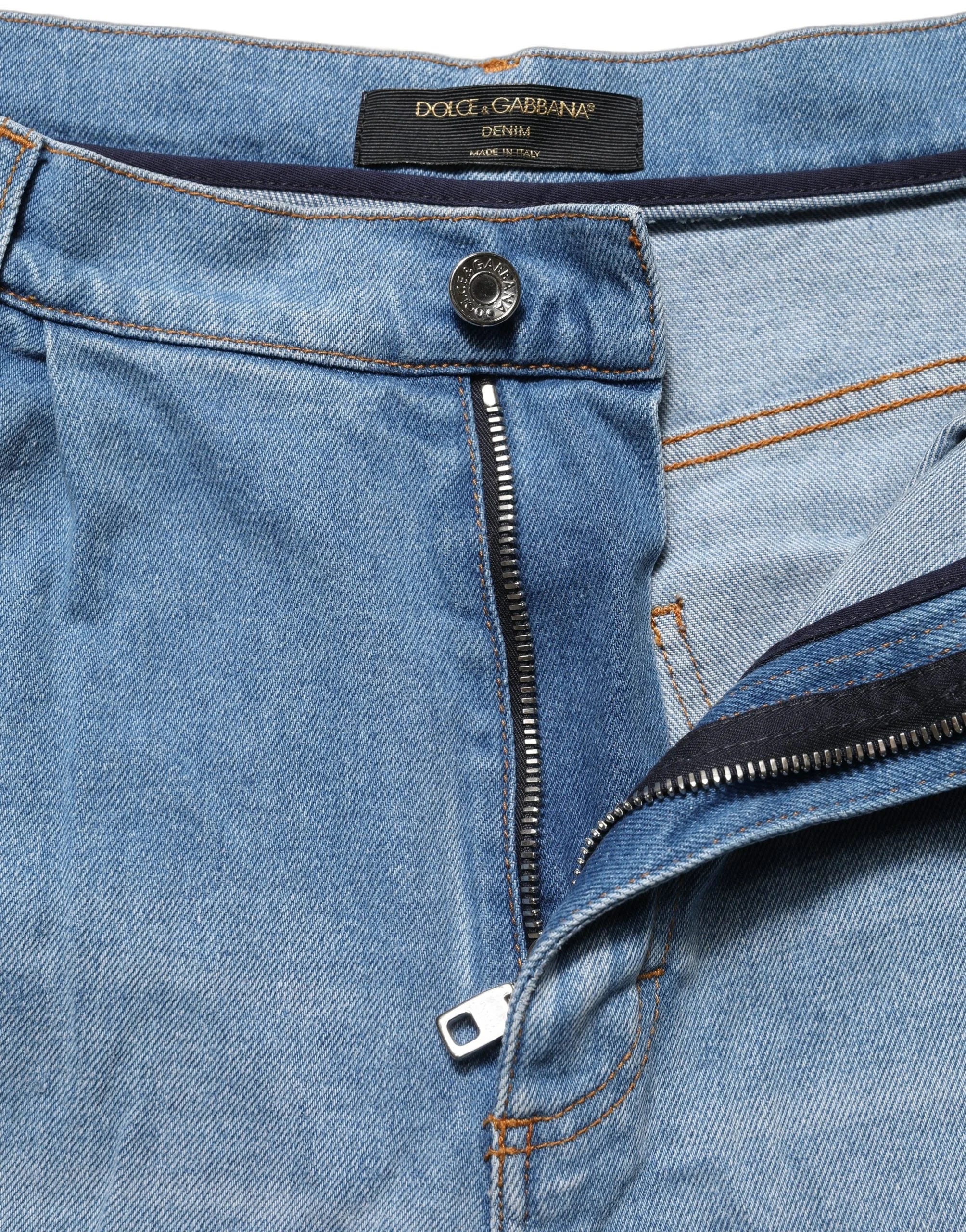 Dolce & Gabbana Blue Distressed Pleated Cotton Denim Jeans - IT44 | L