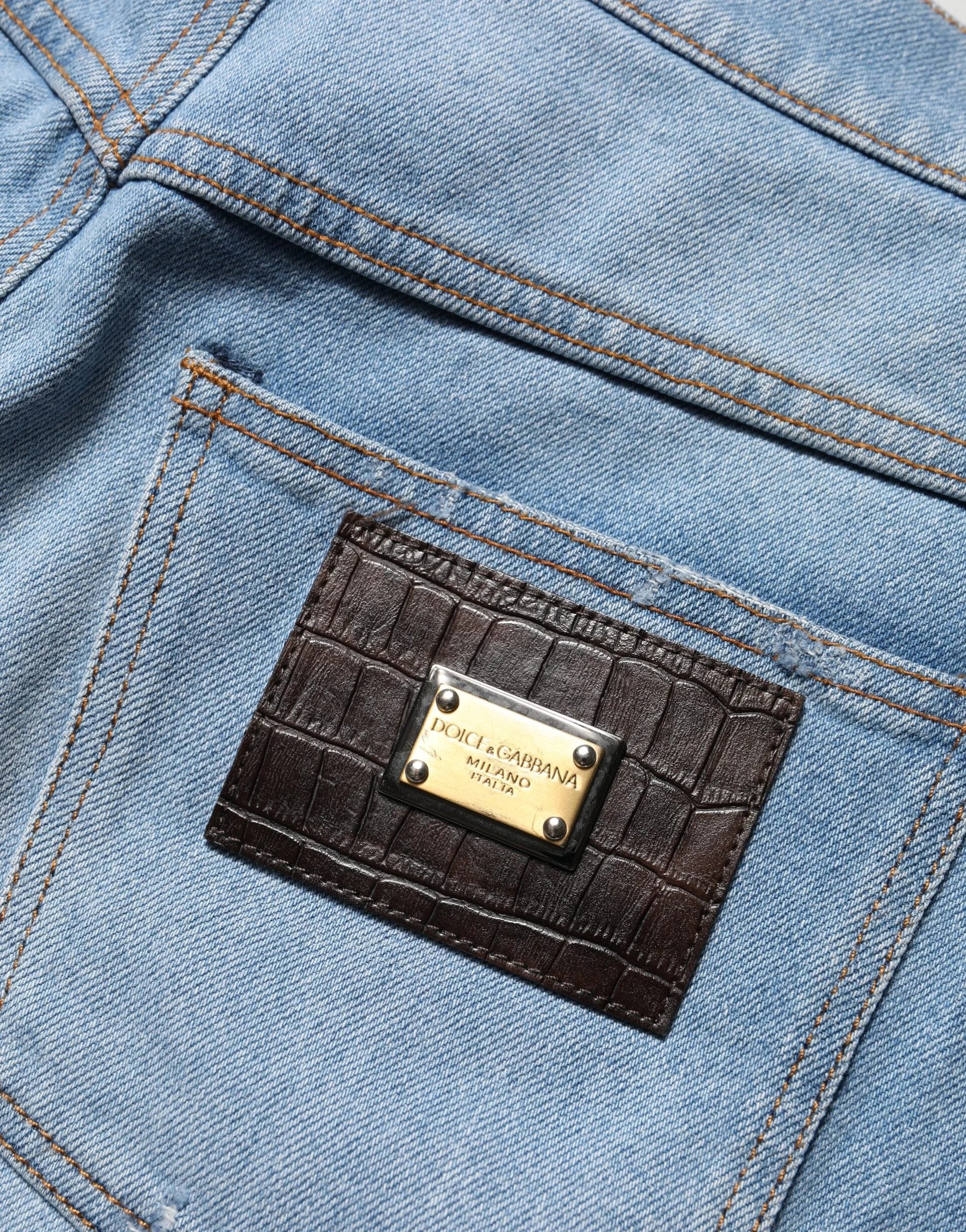 Dolce & Gabbana Blue Distressed Pleated Cotton Denim Jeans - IT44 | L