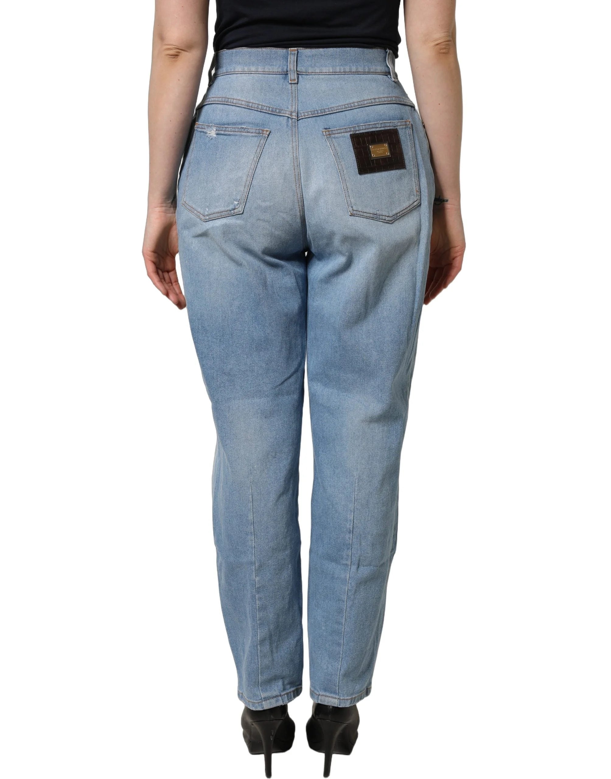 Dolce & Gabbana Blue Distressed Pleated Cotton Denim Jeans - IT44 | L