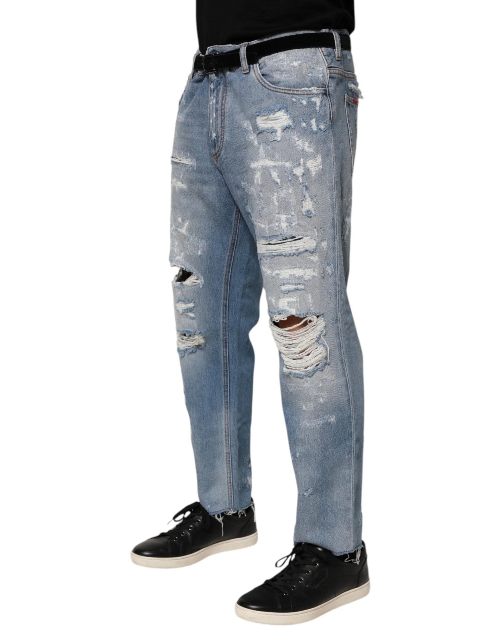 Dolce & Gabbana Blue Distressed Ripped Denim Pants Jeans - Jeans