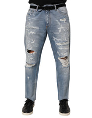 Dolce & Gabbana Blue Distressed Ripped Denim Pants Jeans - Jeans