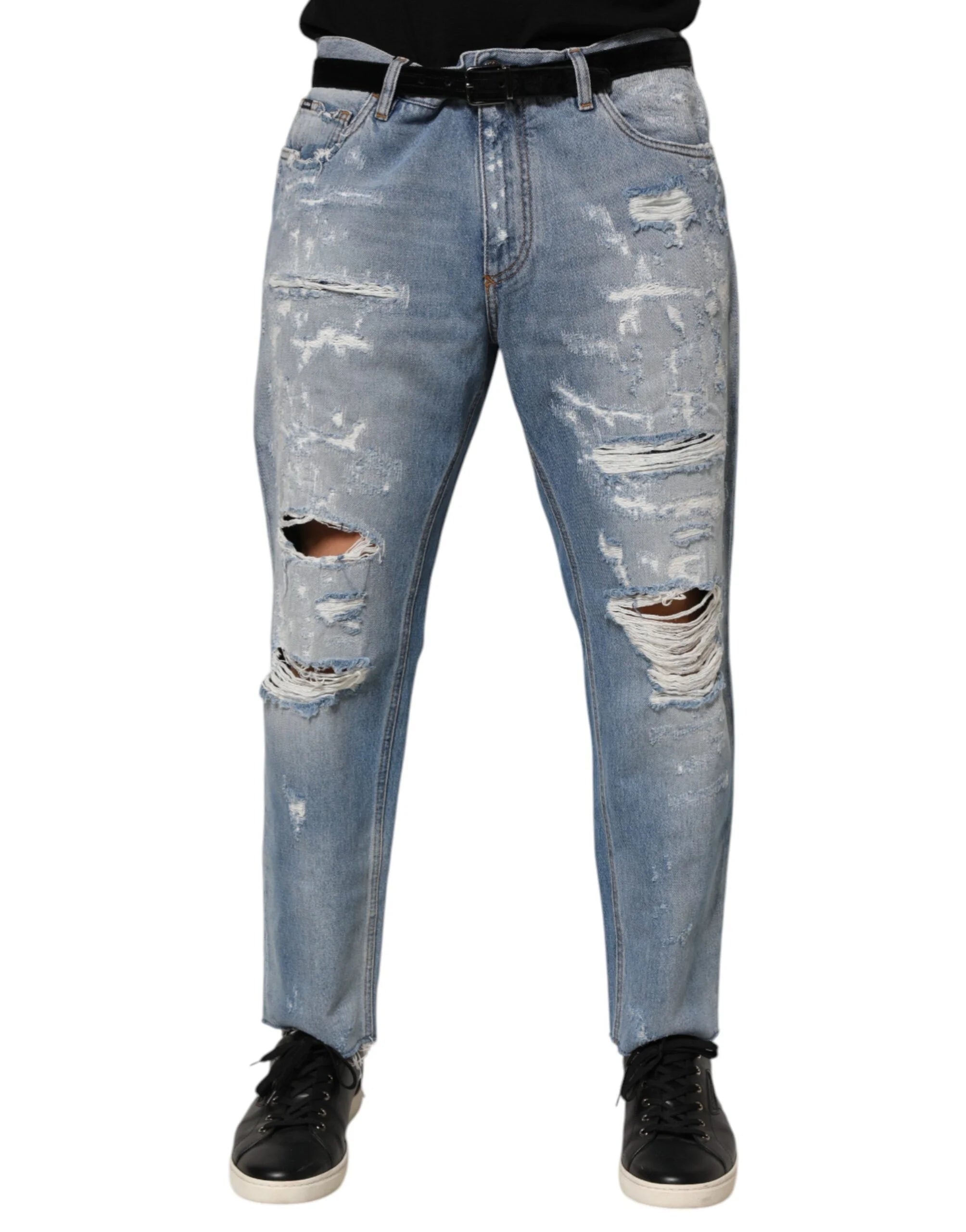 Dolce & Gabbana Blue Distressed Ripped Denim Pants Jeans - Jeans