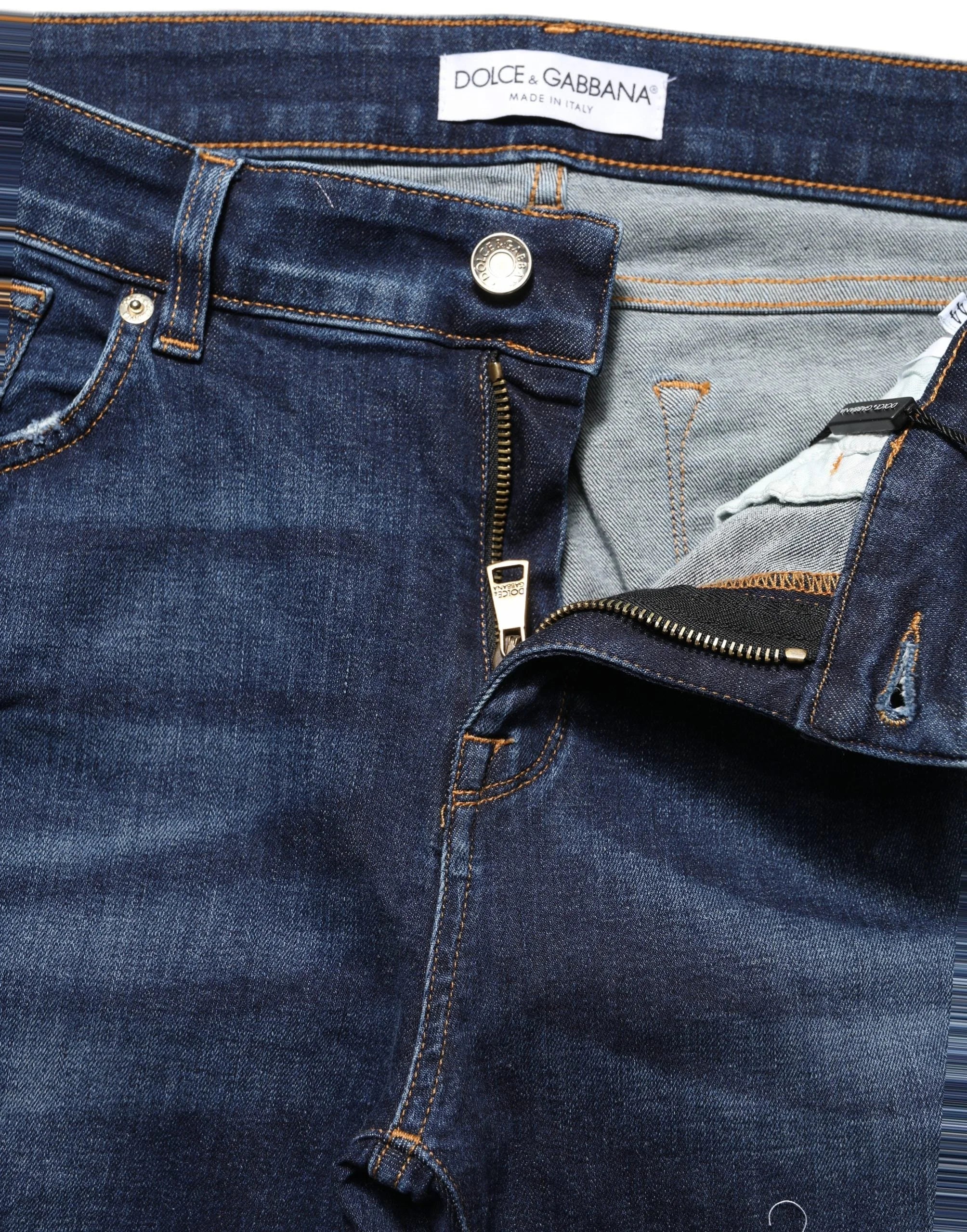 Dolce & Gabbana Blue Distressed Skinny Cotton Denim Jeans - IT44 | L