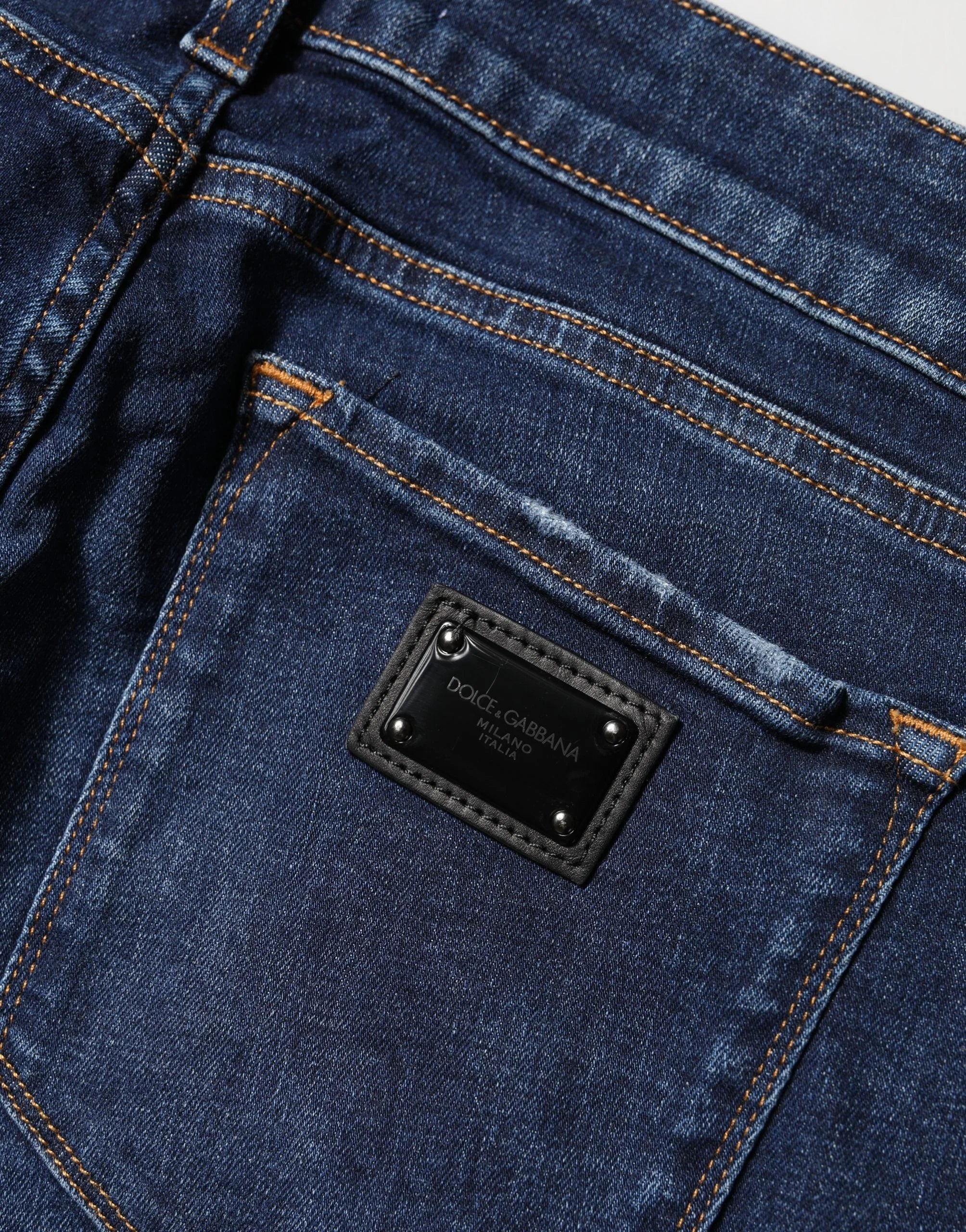 Dolce & Gabbana Blue Distressed Skinny Cotton Denim Jeans - IT44 | L