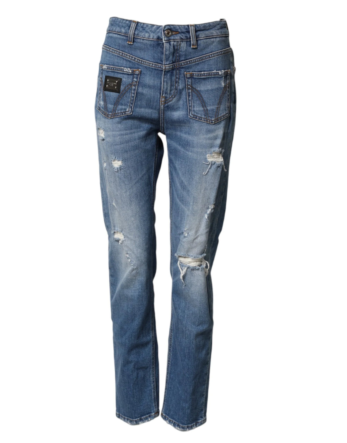 Dolce & Gabbana Blue Distressed Washed Cotton Denim Jeans - IT40|S