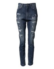 Dolce & Gabbana Blue Distressed Washed Logo GRACE Denim Jeans - IT40|S