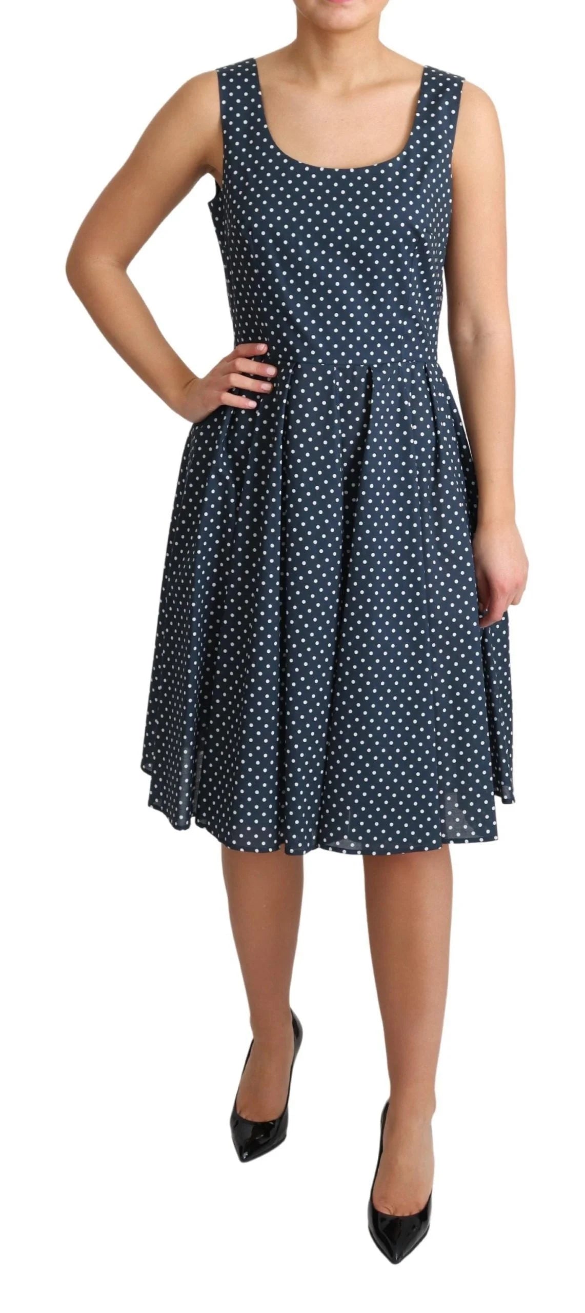 Dolce & Gabbana Blue Dotted Cotton A-Line Gown Dress - Dresses