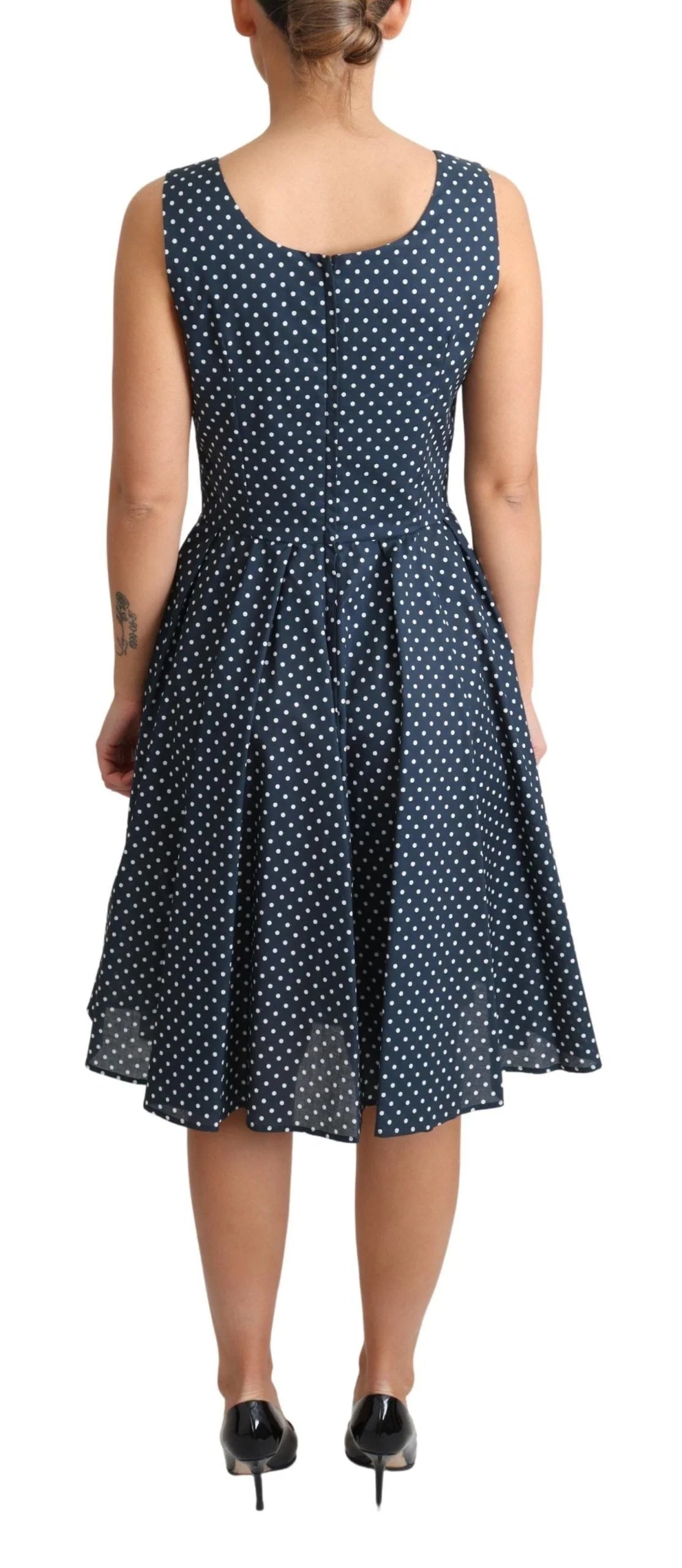 Dolce & Gabbana Blue Dotted Cotton A-Line Gown Dress - Dresses