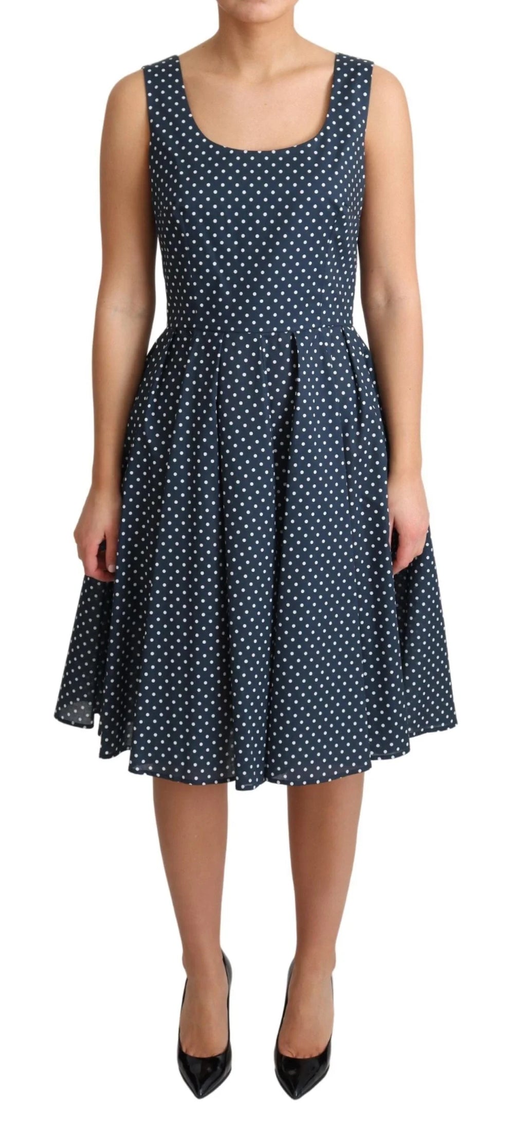 Dolce & Gabbana Blue Dotted Cotton A-Line Gown Dress - Dresses