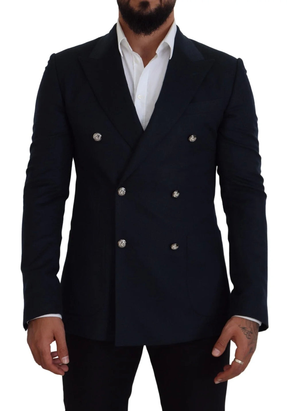 Dolce & Gabbana Blue Double Breasted Formal Coat Blazer - IT48 | M