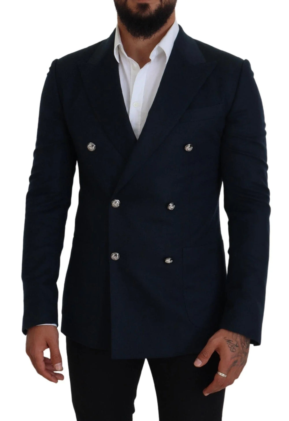 Dolce & Gabbana Blue Double Breasted Formal Coat Blazer - IT48 | M - Sport Jackets
