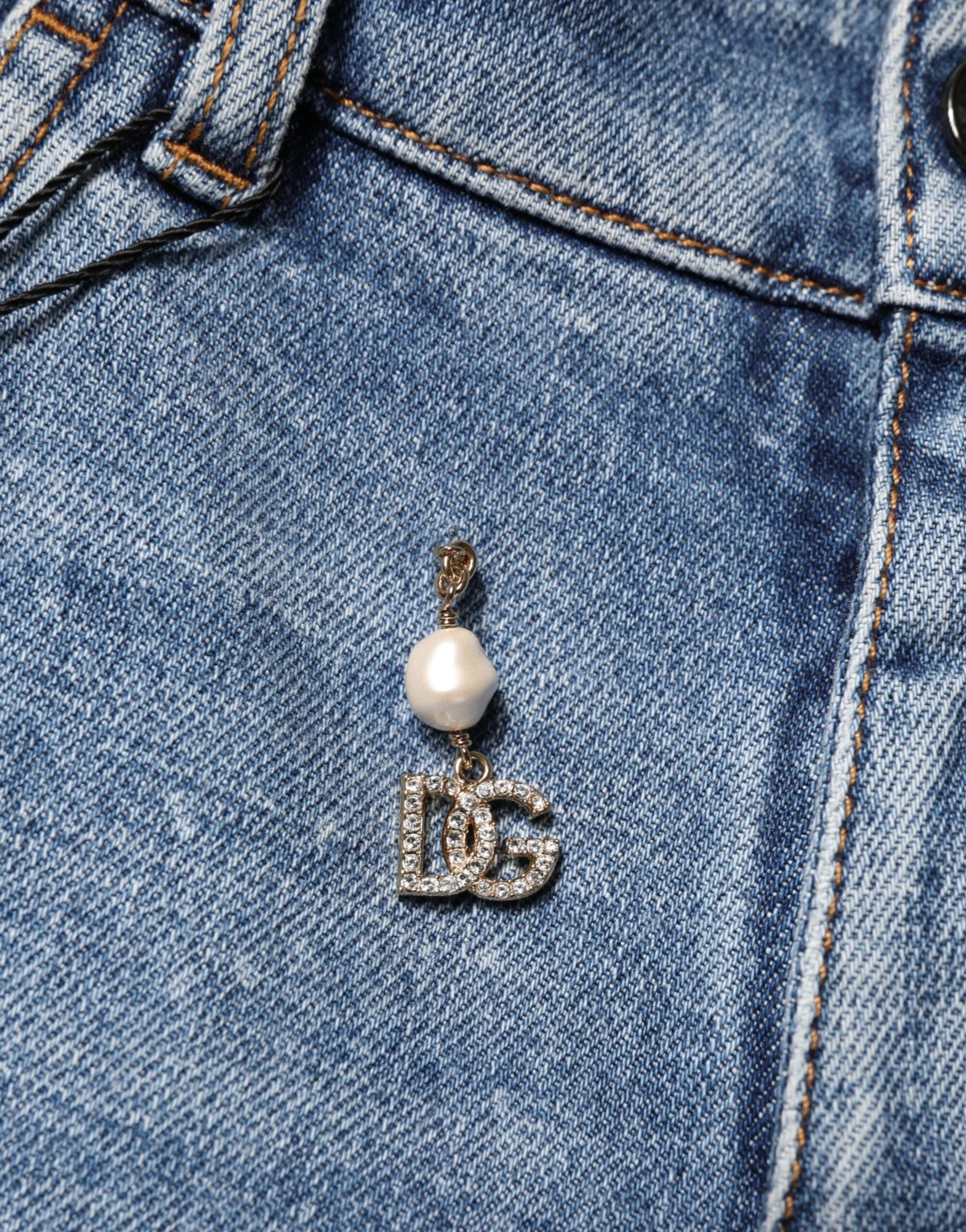 Dolce & Gabbana Blue Embellished Cotton Skinny Denim Jeans - IT46 | S