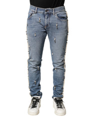 Dolce & Gabbana Blue Embellished Cotton Skinny Denim Jeans - IT46 | S