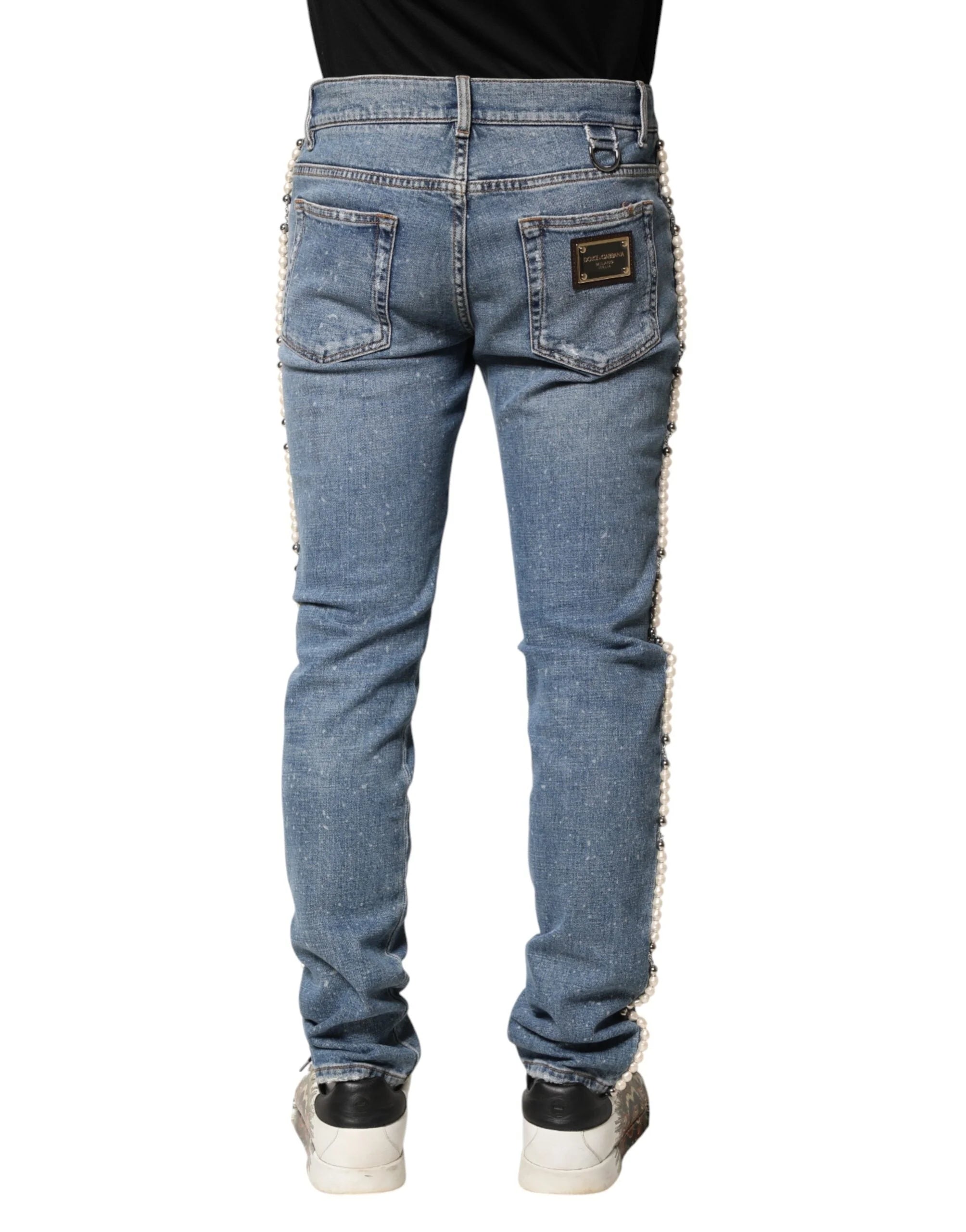 Dolce & Gabbana Blue Embellished Cotton Skinny Denim Jeans - IT46 | S