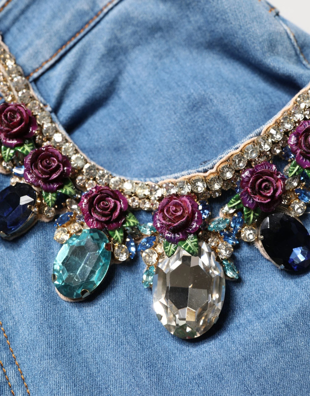 Dolce & Gabbana Kék Díszített Denim Széles Szárú Crop Nadrág - IT36|XXS