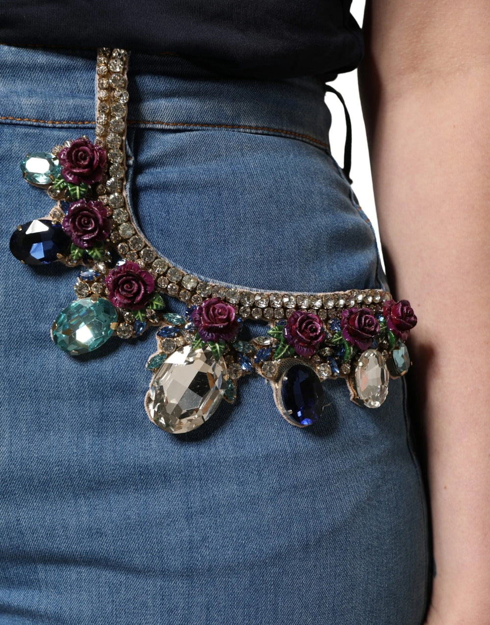 Dolce & Gabbana Kék Díszített Denim Széles Szárú Crop Nadrág - IT36|XXS