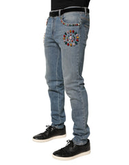 Dolce & Gabbana Blue Embellished Loose Cotton Men Denim Jeans