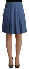 Dolce & Gabbana Blue Embellished Pleated Mini Skirt Wool - IT38|XS