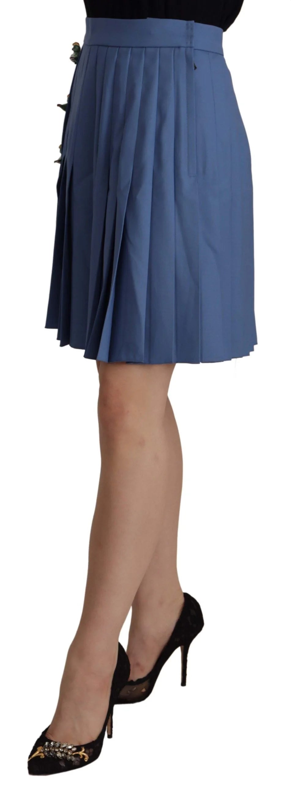 Dolce & Gabbana Blue Embellished Pleated Mini Skirt Wool - IT38|XS - Skirts