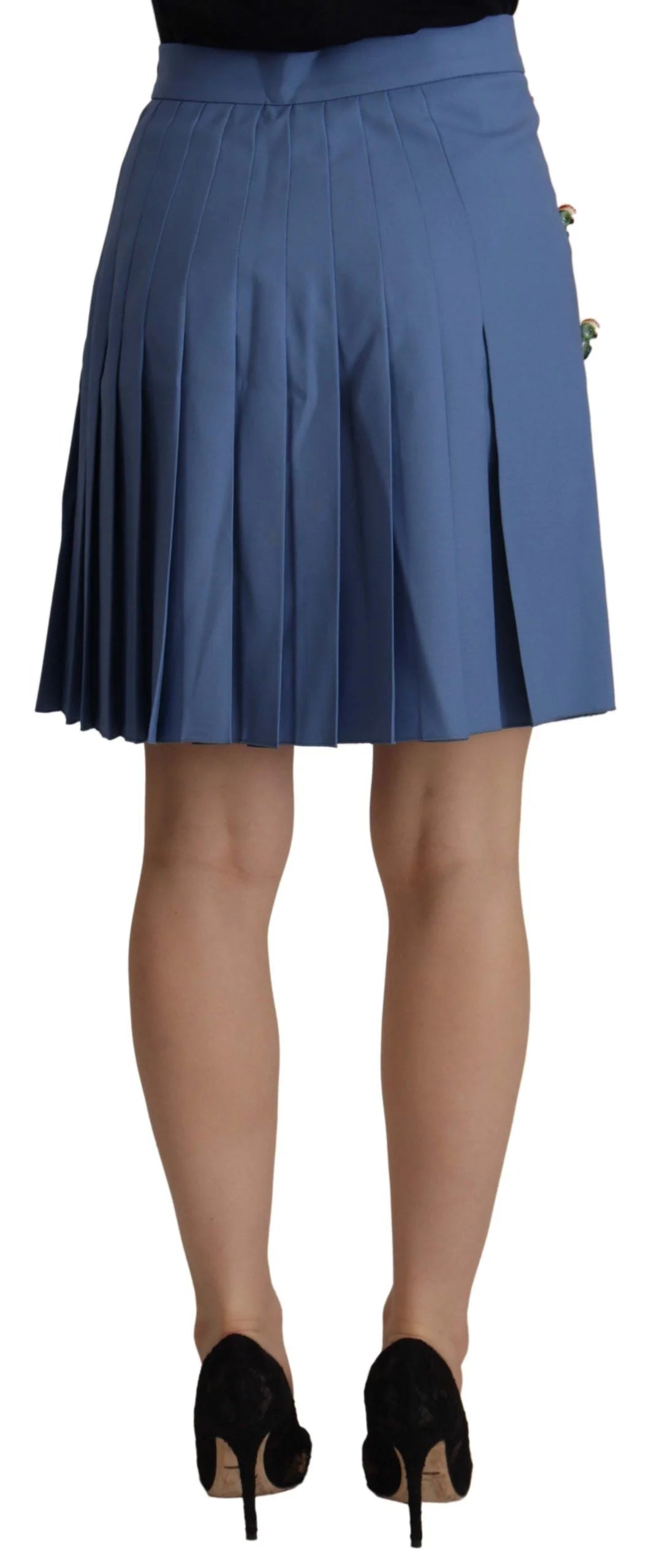 Dolce & Gabbana Blue Embellished Pleated Mini Skirt Wool - IT38|XS - Skirts
