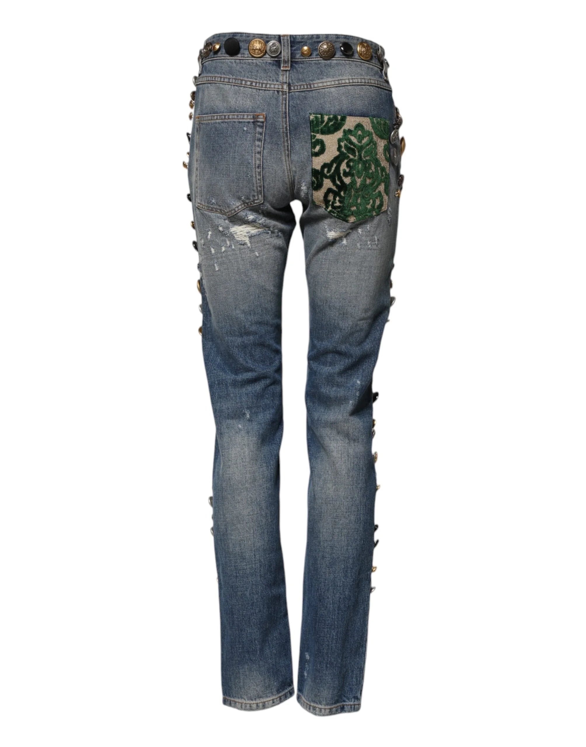 Dolce & Gabbana Blue Embellished Tattered SkinnyDenim Jeans - IT38 | XS