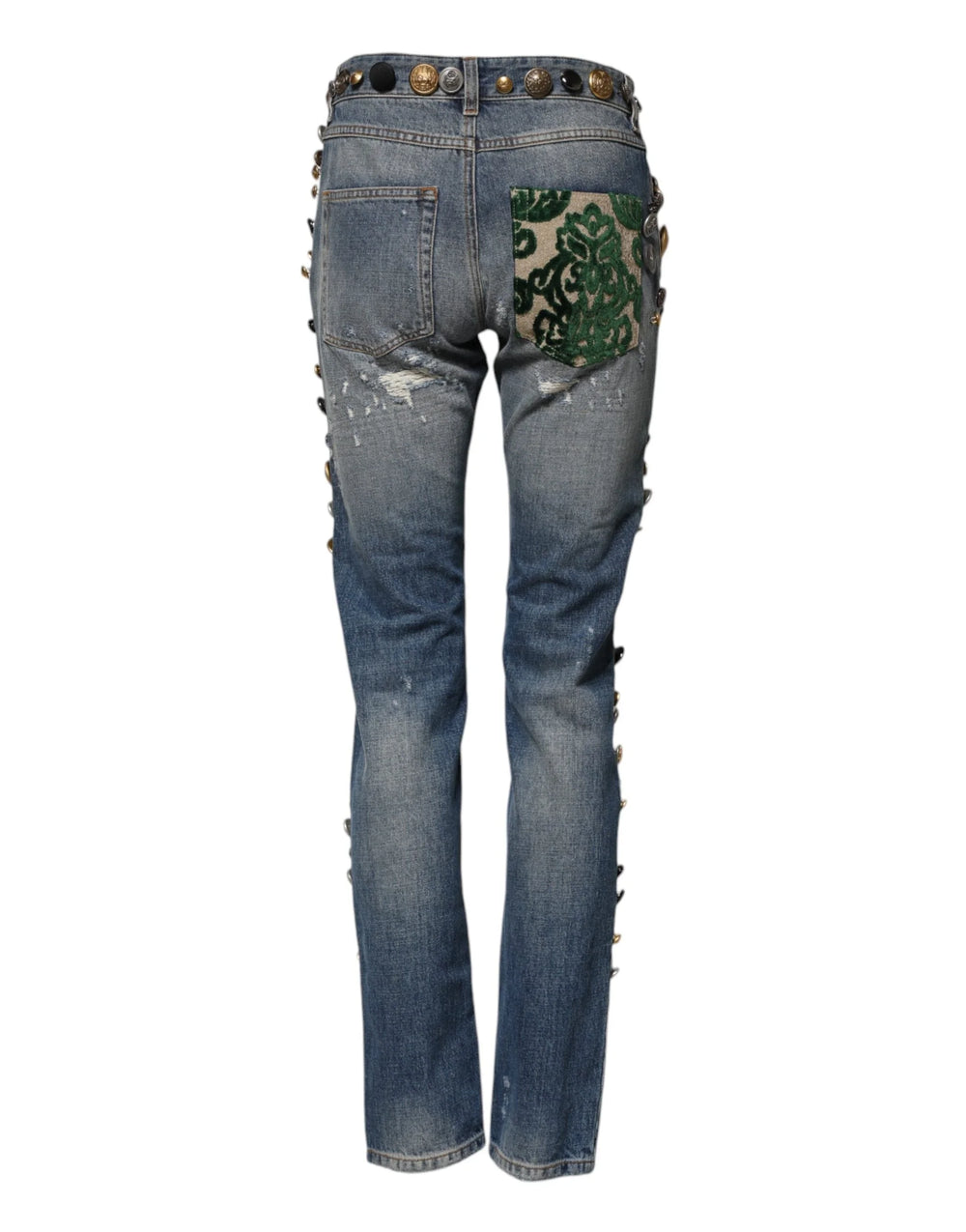 Dolce & Gabbana Blue Embellished Tattered SkinnyDenim Jeans - IT38 | XS - Jeans