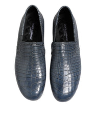 Dolce & Gabbana Blue Exotic Leather Slip On Loafers Men Dress Shoes - EU42/US9 - Flats
