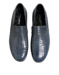 Dolce & Gabbana Blue Exotic Leather Slip On Loafers Men Dress Shoes - EU42/US9