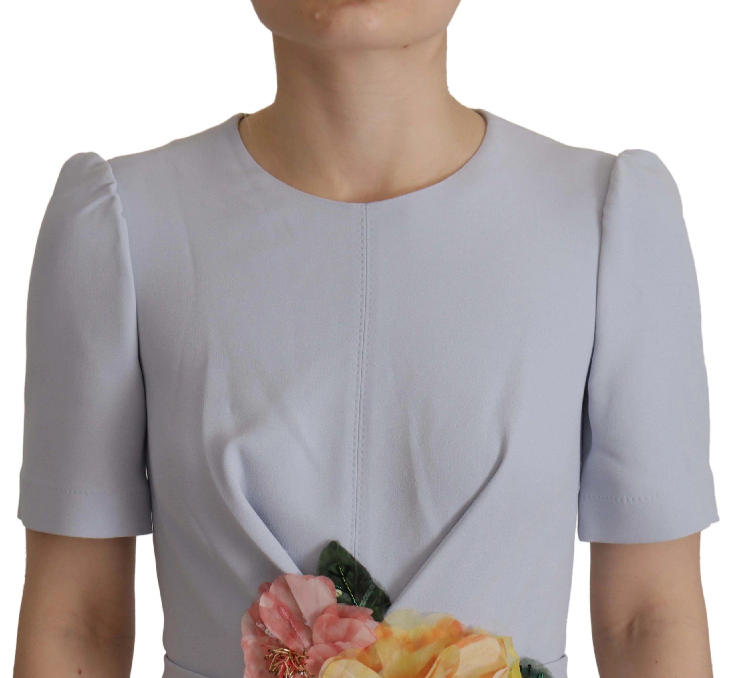 Dolce & Gabbana Blue Floral Applique Midi Viscose Dress - IT38|XS - Dresses