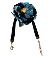 Dolce & Gabbana Blue Floral Appliqué Velvet Choker Crystal Beads Necklace - Necklaces