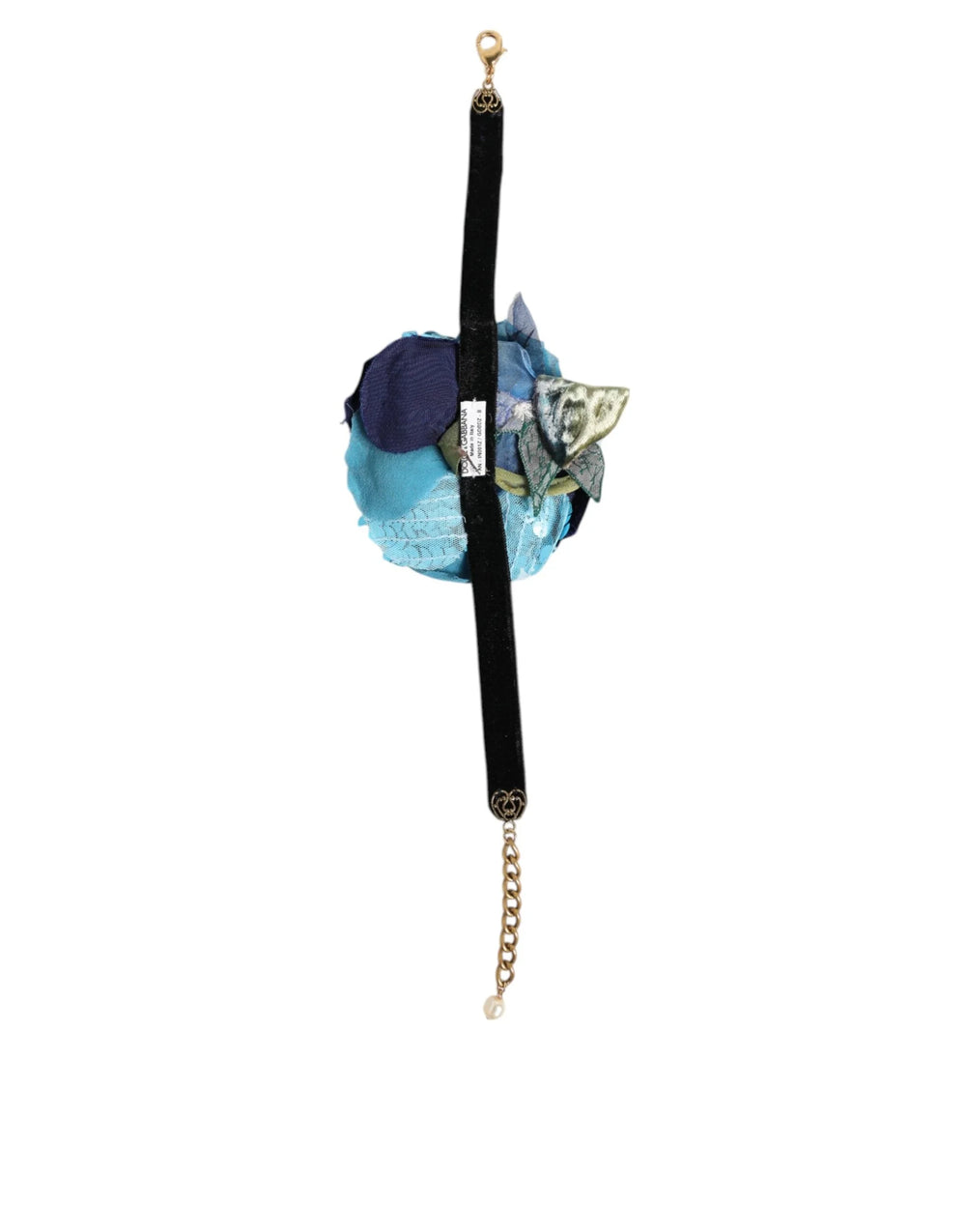 Dolce & Gabbana Blue Floral Appliqué Velvet Choker Crystal Beads Necklace - Necklaces