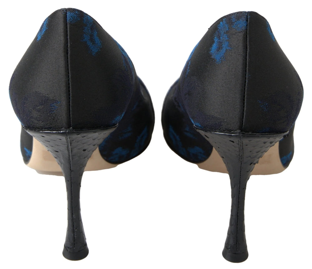 Dolce & Gabbana Blue Floral Ayers Crystal Pumps Shoes - Heels